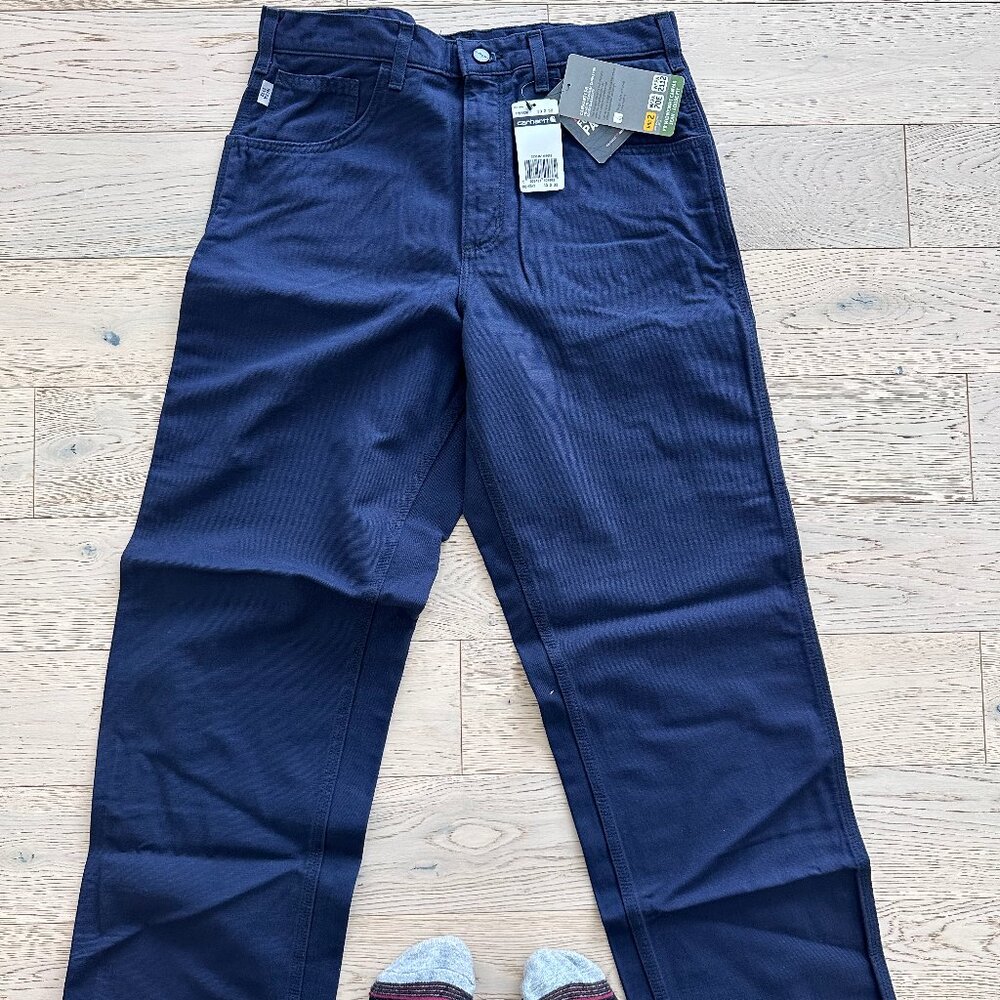 New Carhartt‎ FR FRB159NY 33x32 Inch Blue Midweight Canvas Jean